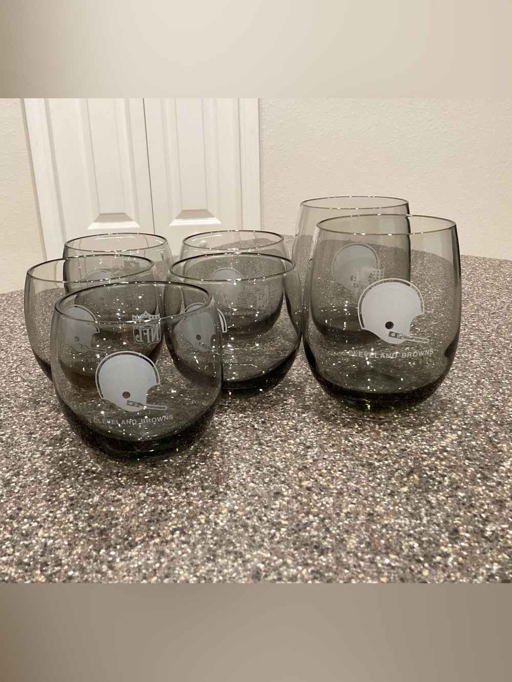 7 Vintage NFL Cleveland Browns Smoked Tinted Cocktail Glasses 2 Sizes - IEC